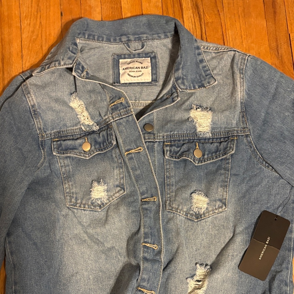 American Bazi Light Blue Oversized Denim Jacket Label Detail - Picture 6 of 10